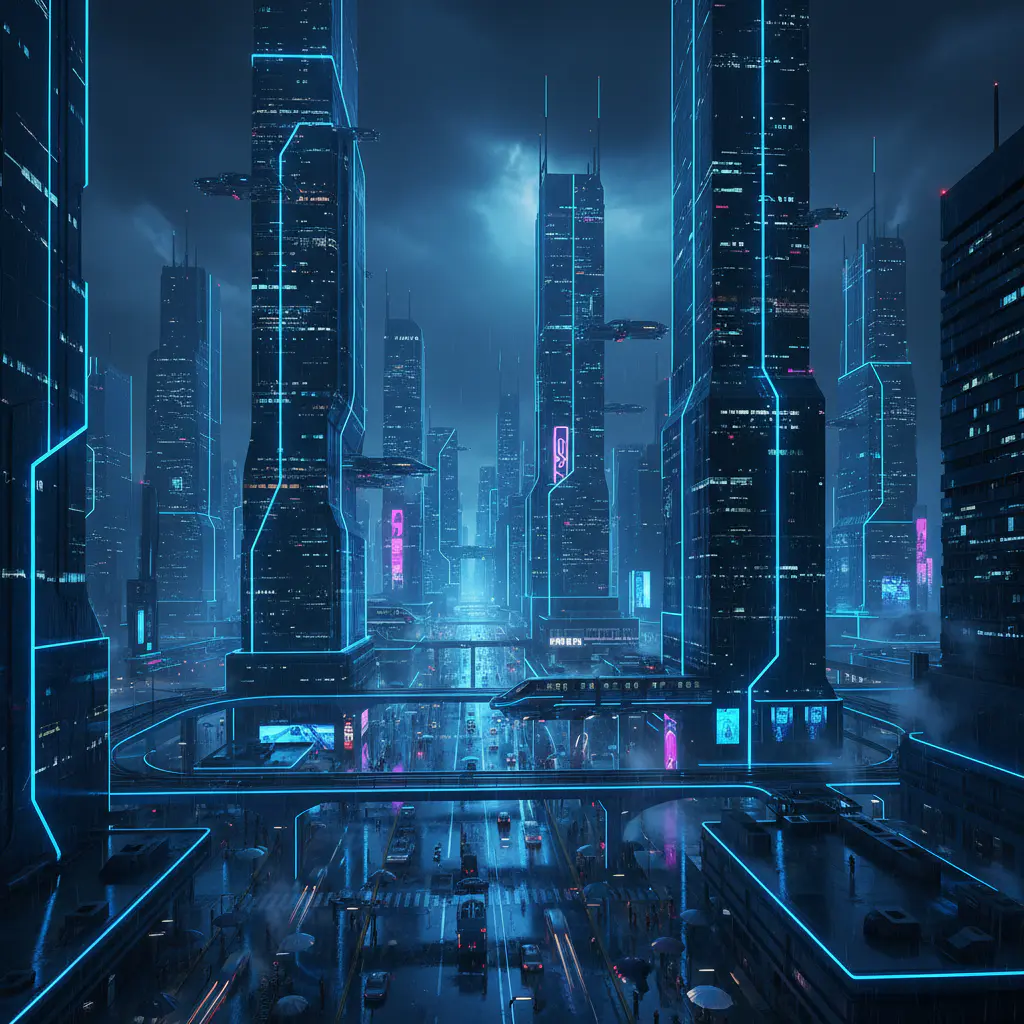 Stad in de nacht met neon